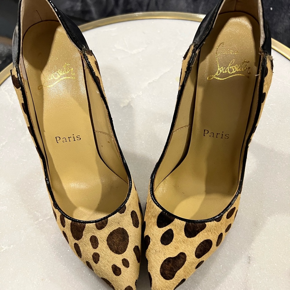 Women's Brown Pigalle Follies Leopard-print Calf Hair Pumps size 38